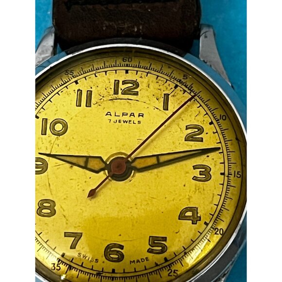 1950's vintage Alpar calendar Swiss made wristwatch pointer date Louvic watch - Picture 2 of 9